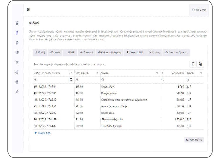 Pregled računa u FisOffice aplikaciji